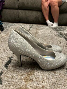 silver slipper heels